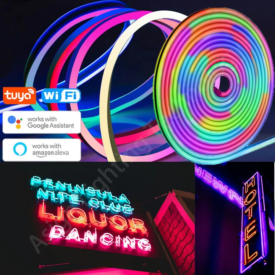 RGBIC LED-Neonlicht, 12 V, 84 LEDs/m, flexibles Band, IP67, wasserdicht, dimmbar, mit Tuya WiFi/Bluetooth APP/Fernbedienung für Schlafzimmerdekoration Image