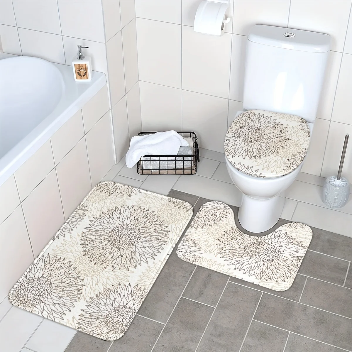 Tapis de salle de bain et tapis de sol imprimés, ensemble de trois pièces, tapis de salle de bain absorbants en forme de U, tapis de siège de toilette, décoration de salle de bain