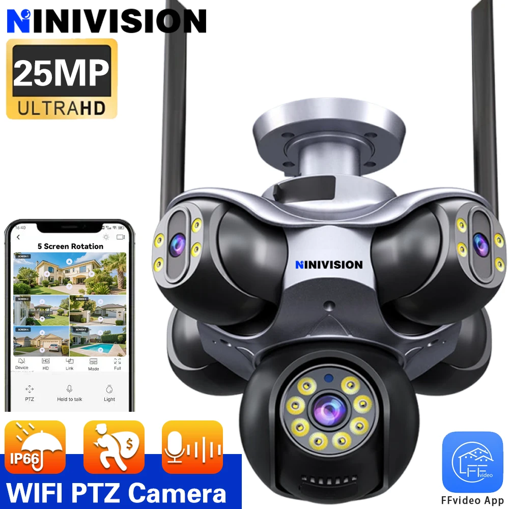 Neues 25 MP 5-Bildschirm PTZ 720 ° Auto Tracking Fünf Objektiv WiFi Kamera Sicherheit Schutz CCTV Wasserdichte Fünf Bildschirm Überwachung Cam Image