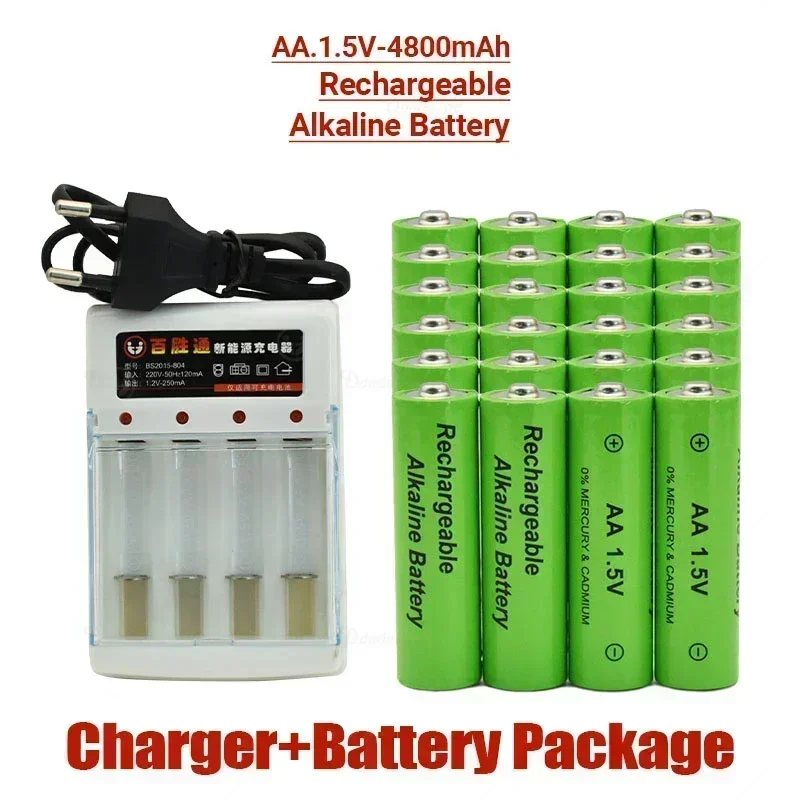 100 % brandneuer wiederaufladbarer Akku AA 1,5 V 4800 mAh, aufladbar für Uhr, Spielzeug, Taschenlampe, Fernbedienung, Kamera, Akku + Ladegerät Image