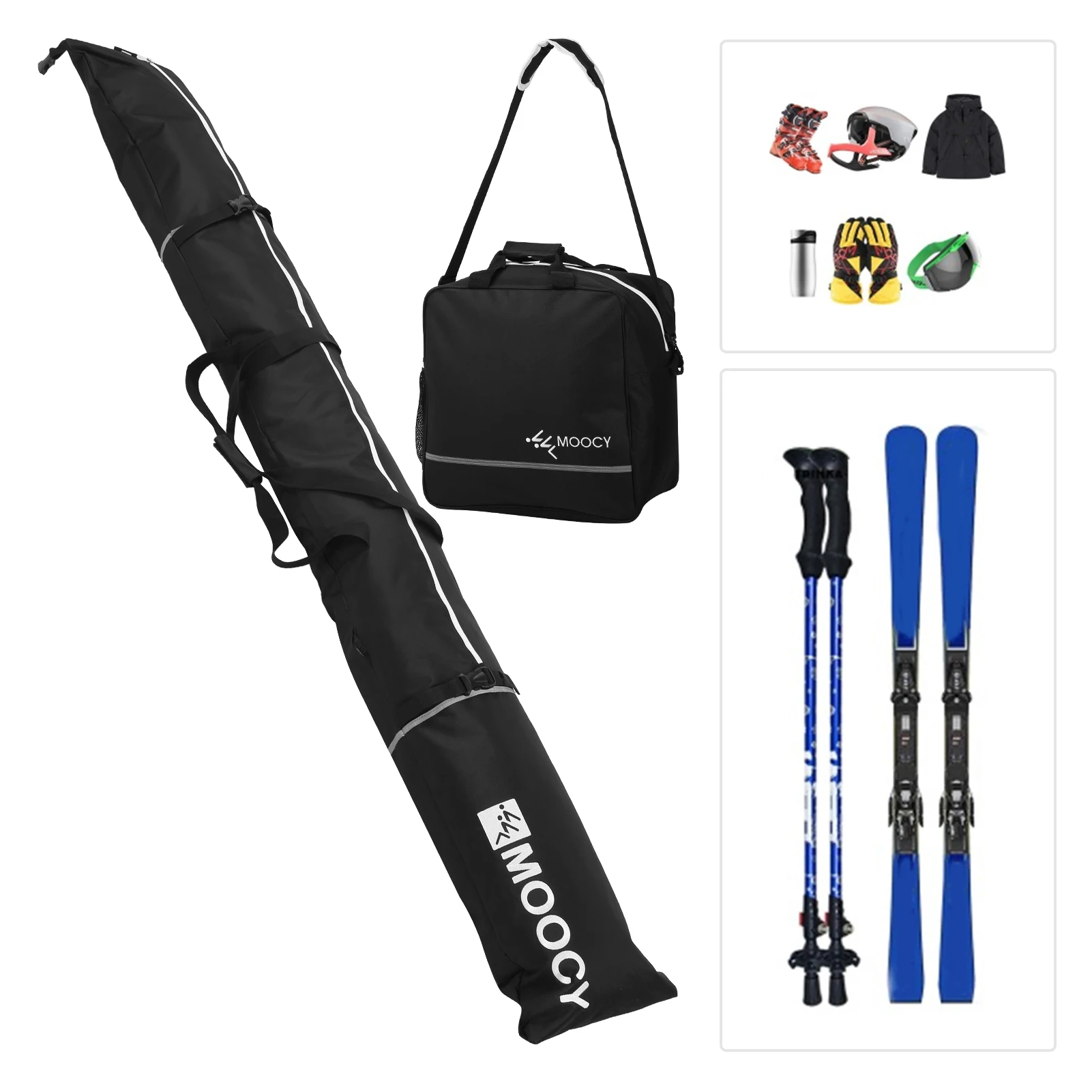 2-in-1 wasserdichte Skitasche mit Stiefel- und Snowboardhaltern, verstellbare Schultergurte, großes Speicherkapazität und Ski-Aufbewahrungswerkzeug Image