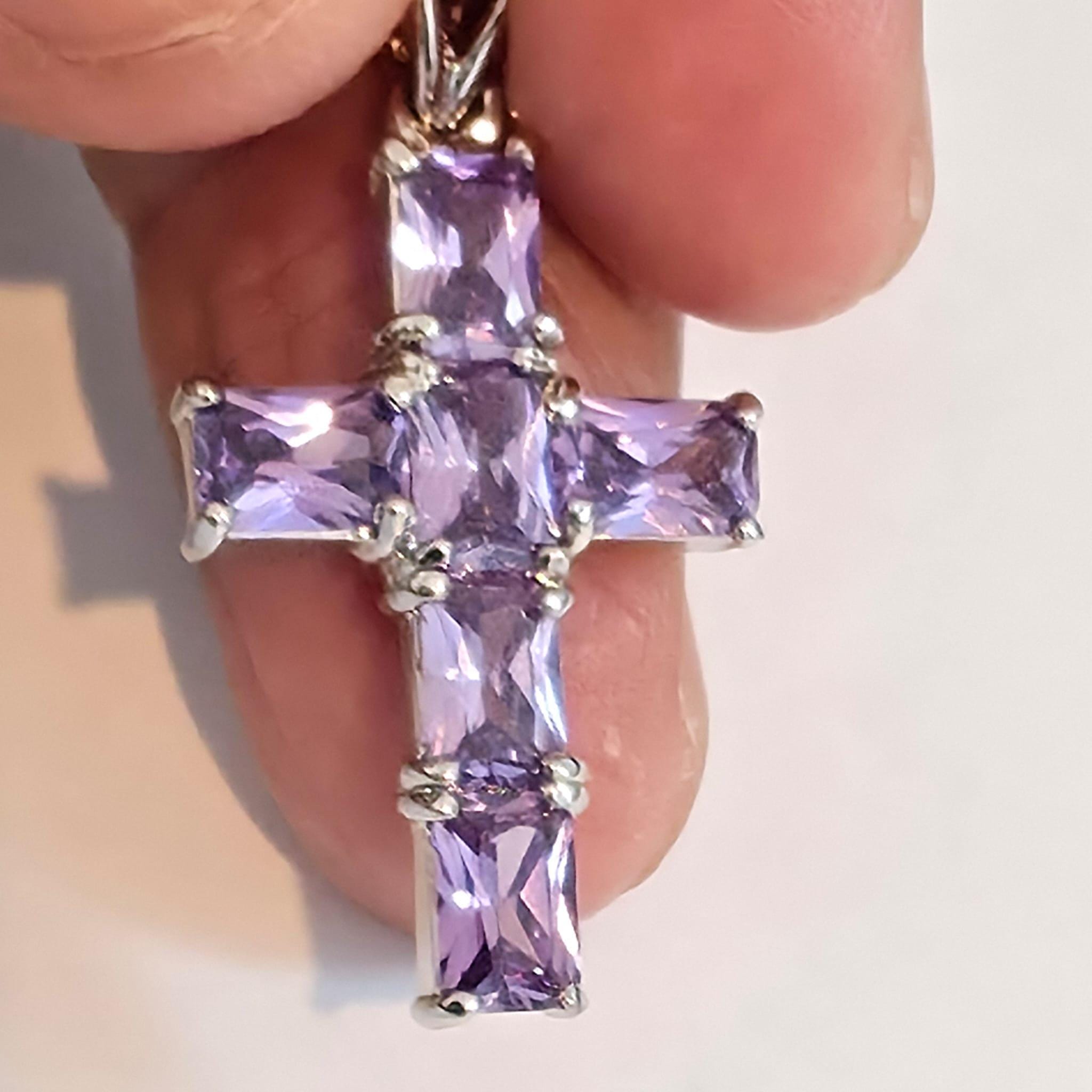 Croce in argento 925 con ametista, ciondolo in argento con ametista, ciondolo a croce in argento sterling 925 con ametista, spedizione gratuita (d 400