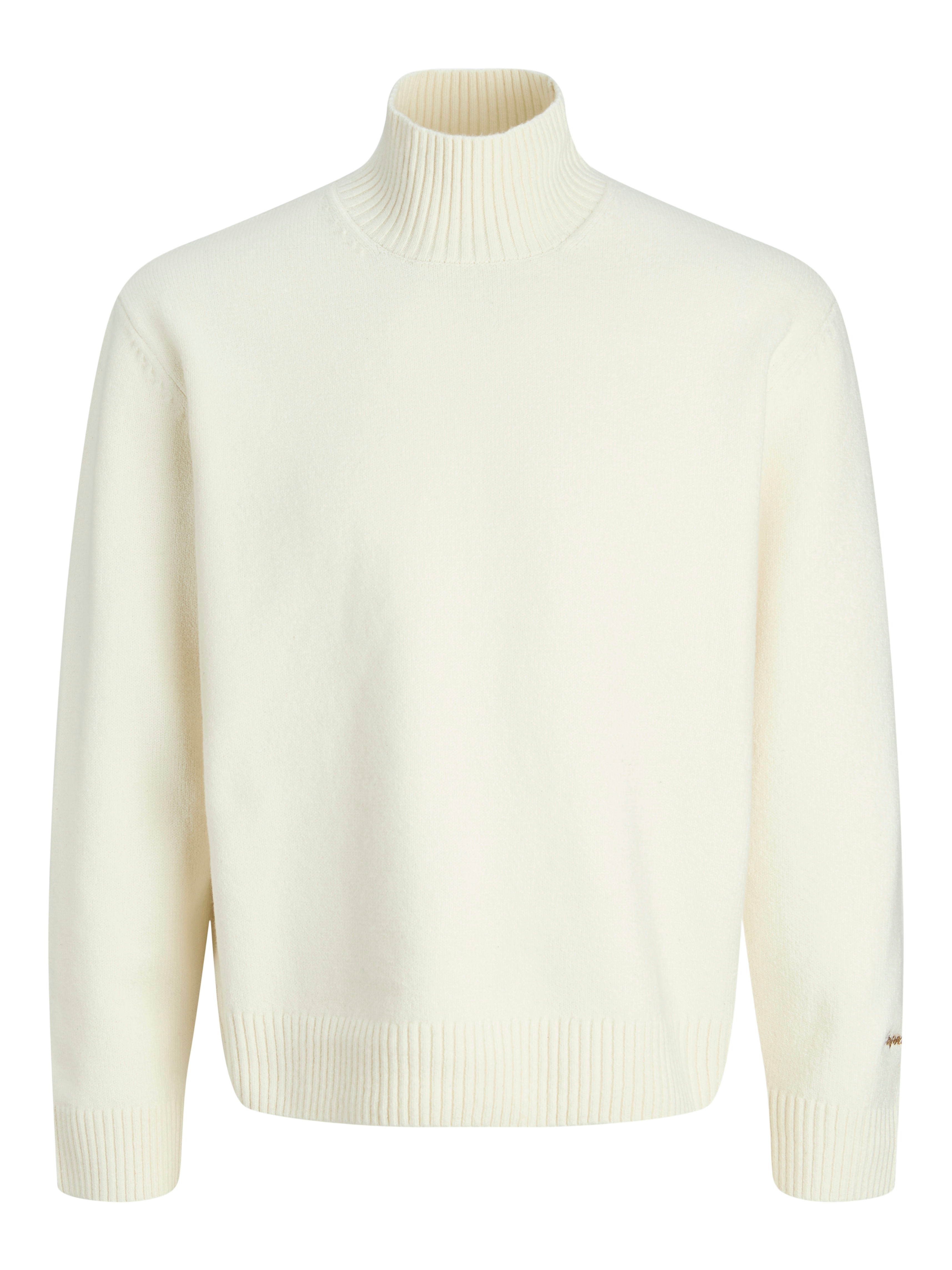 Stehkragenpullover JACK & JONES "JORNORREBRO KNIT HIGH NECK", Jungen, Gr. M, weiß (sea salt), Strick, Obermaterial: 55% Baumwolle, 22% Polyester, 21% Polyacryl, 2% Elasthan, unifarben, relaxed fit normal, hoch geschlossener Ausschnitt, Rippbündchen,...