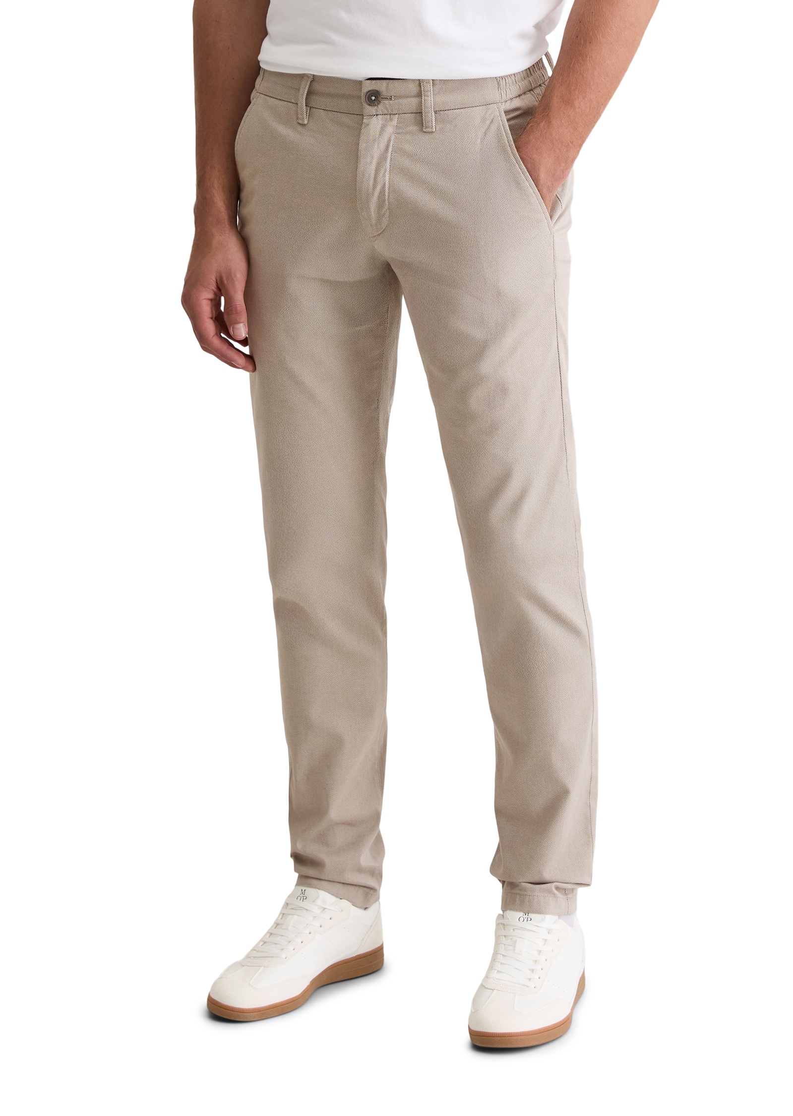 Chinohose MARC O'POLO "aus Two-Tone Organic Cotton Stretch", Herren, Gr. 36, Länge 34, medium beige, Obermaterial: 97% Baumwolle, 3% Elasthan, unifarben, figurbetont normal, Hosen Chinohose