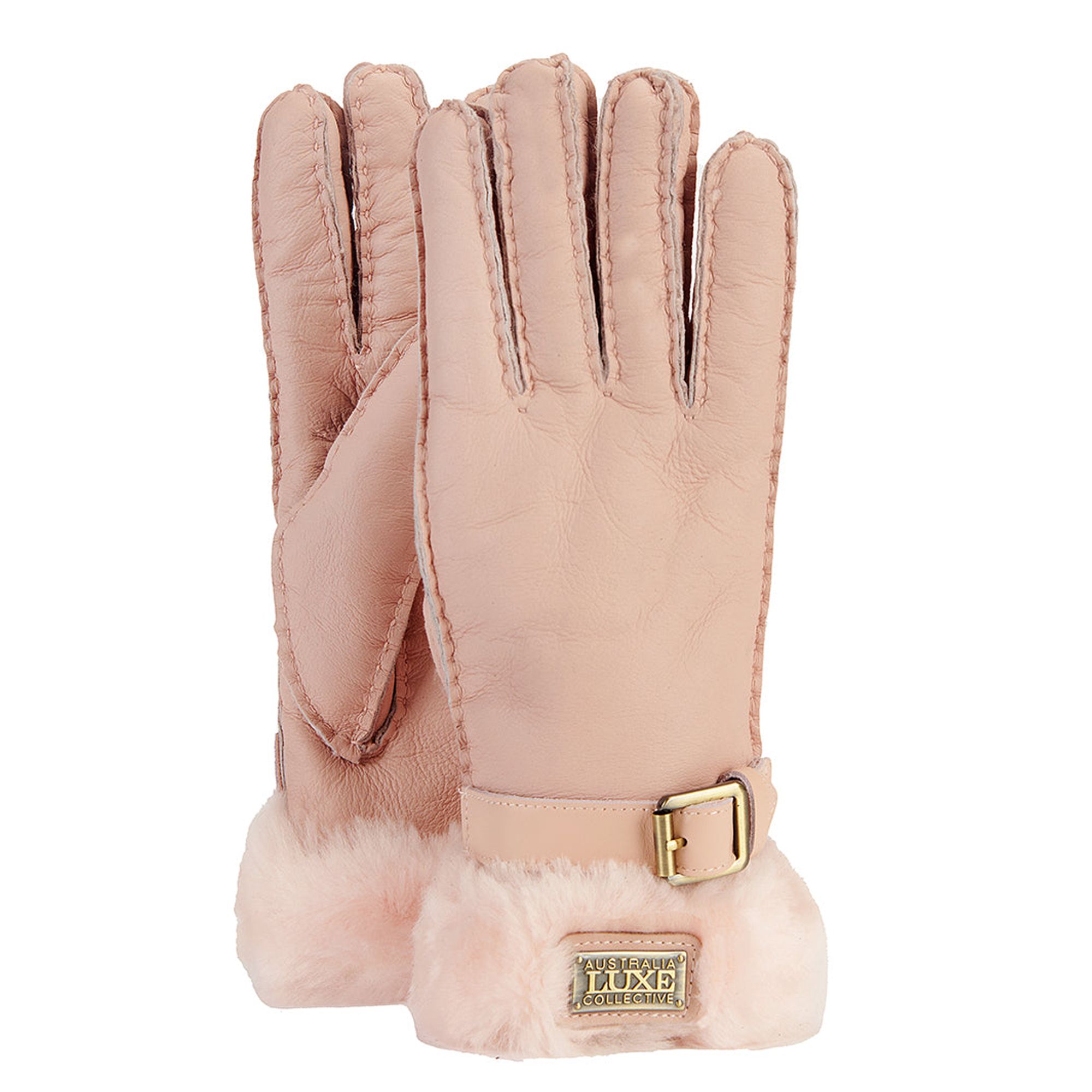 Stulpenhandschuhe aus Leder, zartrosa