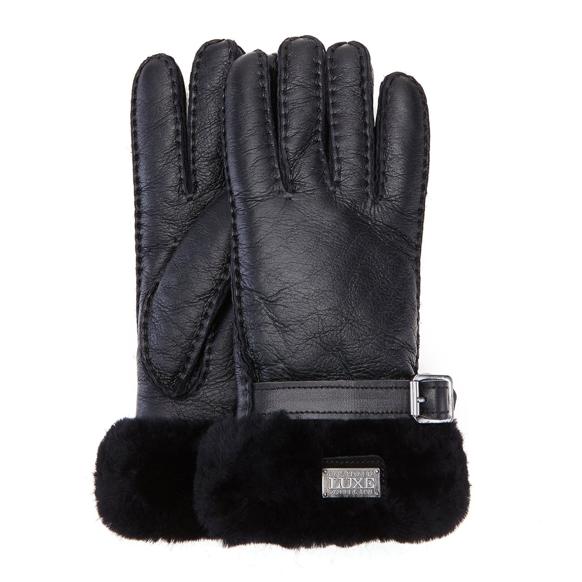 Stulpenhandschuhe aus schwarzem Leder