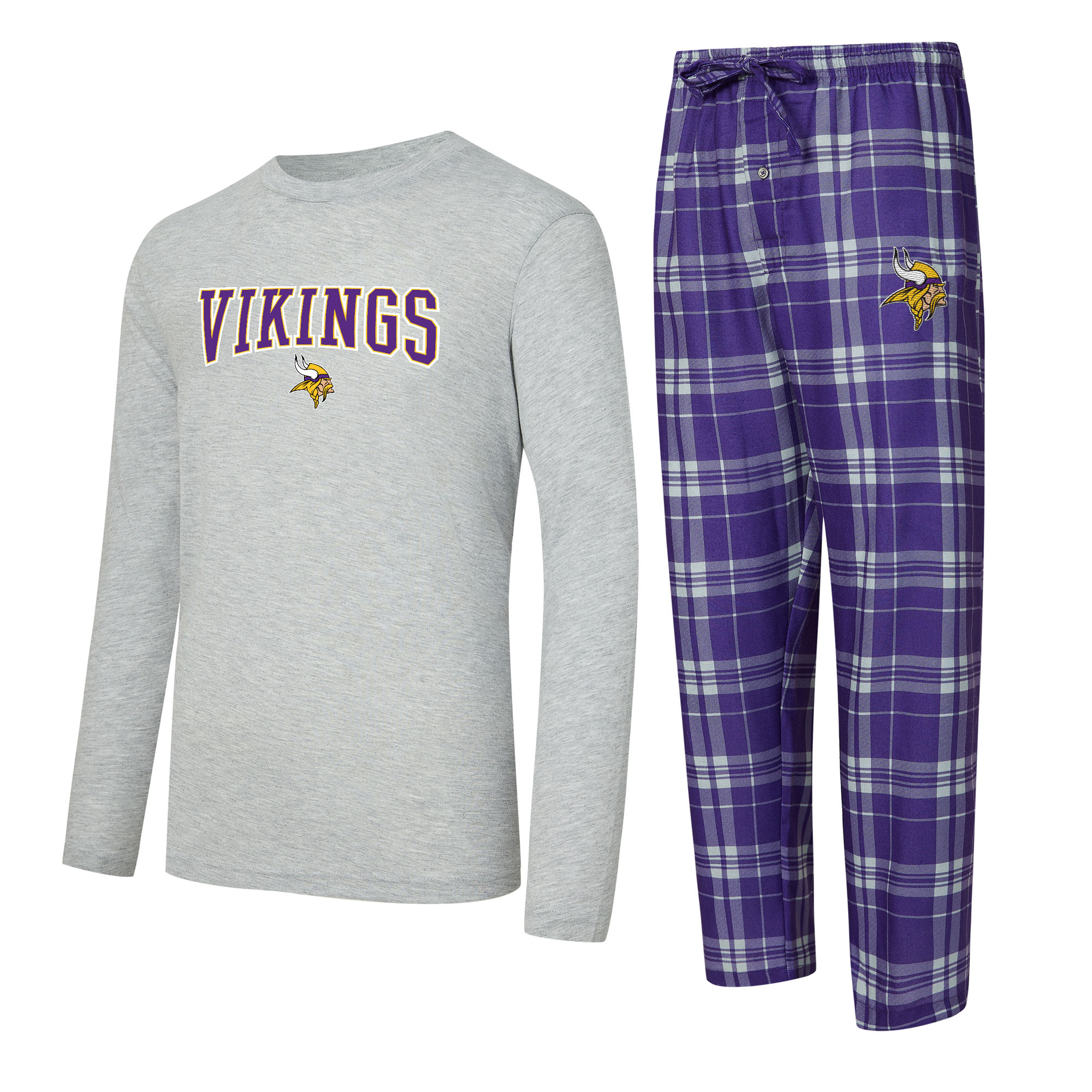 Concepts Sport Herren-Langarmshirt und karierte Hose in Lila/Heather Gray mit Minnesota Vikings-Logo (Regulate) Image