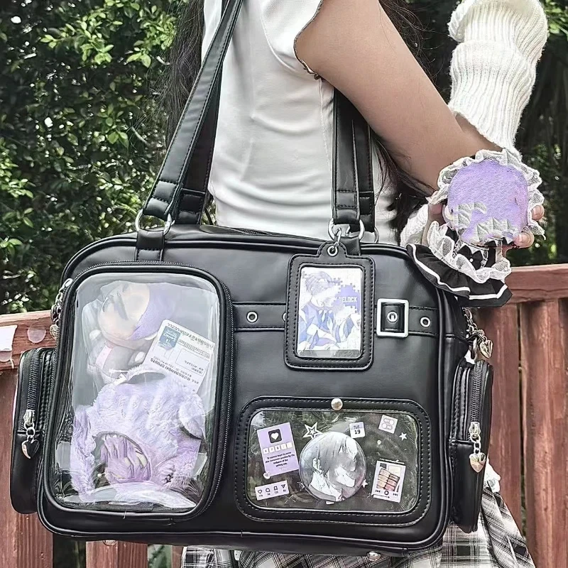 Borsa tote giapponese Borsa a tracolla per concerto alla moda Zaino per studenti Borsa a tracolla multi-tasca trasparente Borsa per il dolore con cerniera