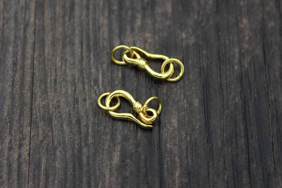 2 chiusure a gancio a S in argento sterling con anelli di congiunzione, connettori a chiusura placcati in oro, chiusure a gancio, chiusure a S, chiusu