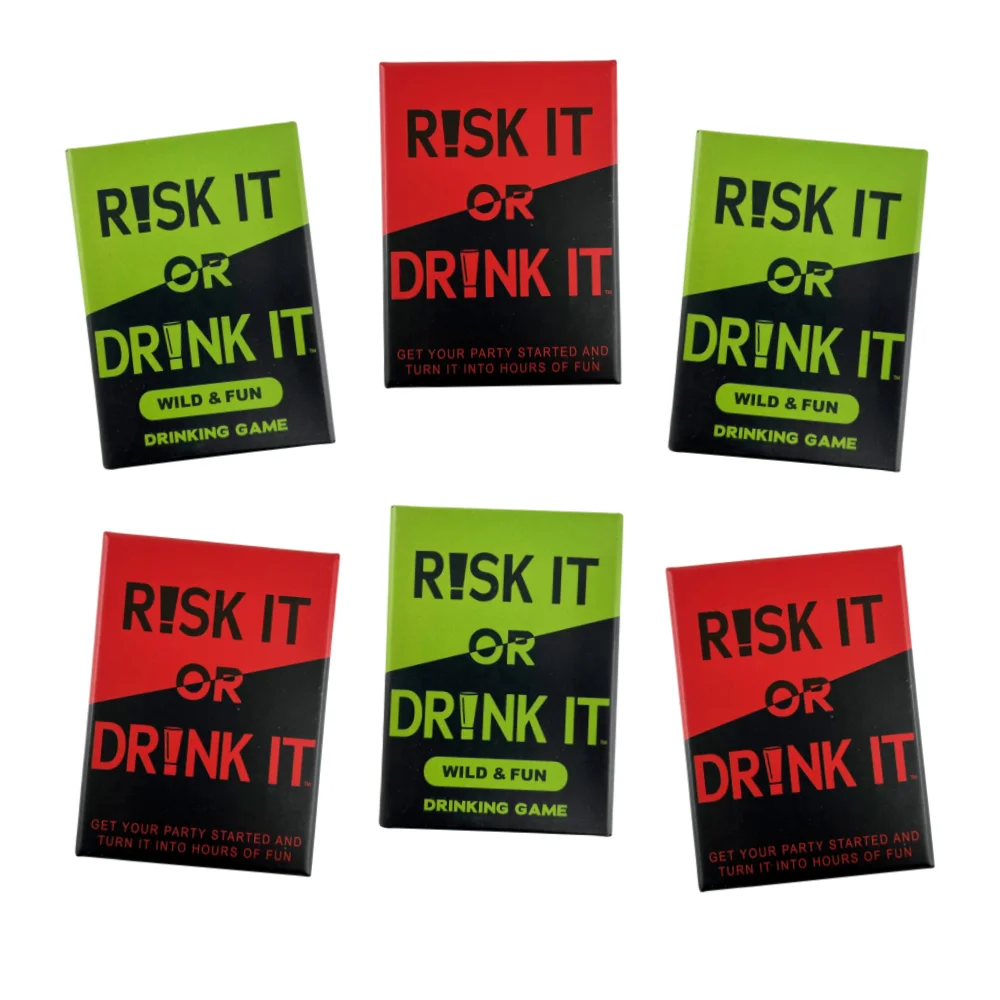 Risk It Or Drink It Jeu de fête amusant pour jeu de cartes universitaire Jeu de boissons Pré-jeu de nuit Hilarant Dares Défis Questions Adulte