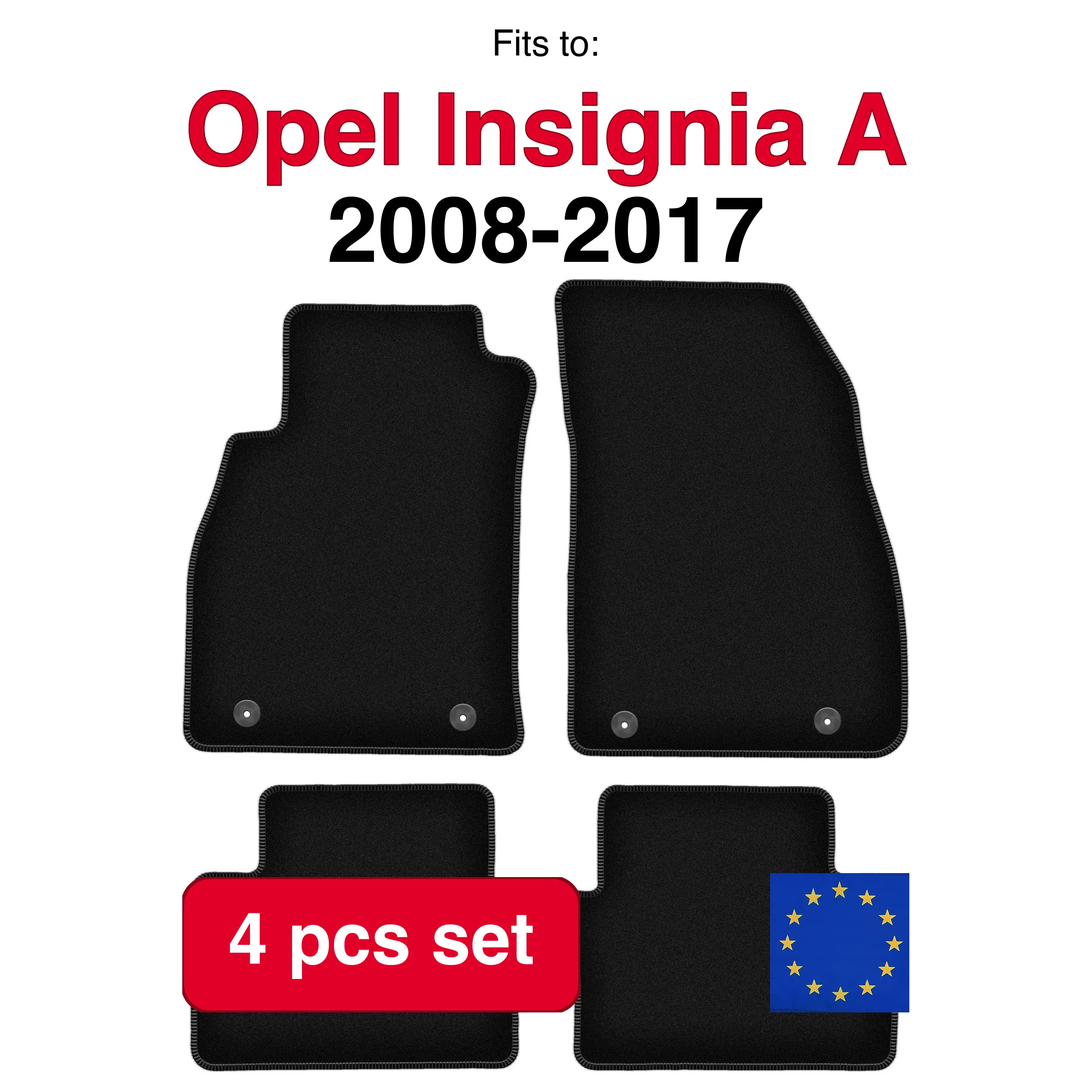Ensemble de tapis en velours pour Opel Insignia A berline, break, grand tourer liftback (2008-2017) - Noir (4 pièces) - Ensemble de tapis de voiture sur mesure