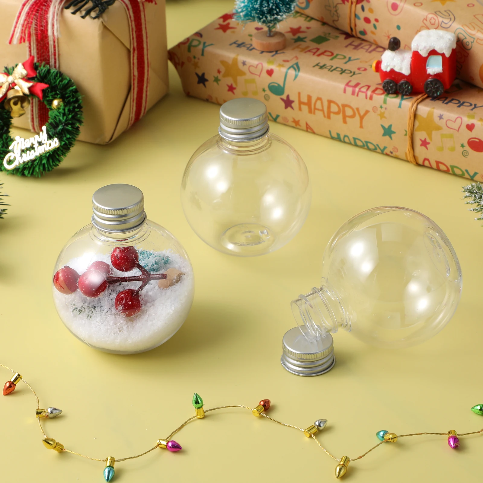 25 Stück weihnachtliche Süßigkeiten befüllbare Flaschen durchsichtige Kunststoffkugel Ornament DIY Drift Wunschflaschen Blütenblätter befüllbare Saftflaschen 150 ml Image
