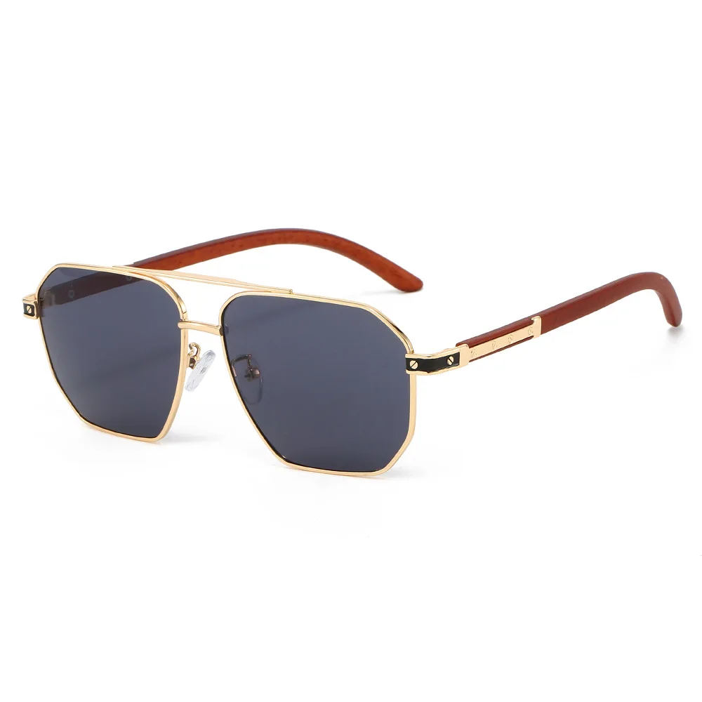 2025 Piloten-Sonnenbrille mit Holzstruktur für Herren, doppeltes Metall, UV400, Sonnenschutz, großer Rahmen, lässige Reisebrille Image