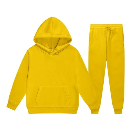 Pandaie 2-13T Girls Boys 2 Piece Outfits Kids Hoodie Sweatsuit Sets Athletic Tracksuit Hooded Sweatshirt and Jogger Sweatpants Clothing with Pocket Yellow