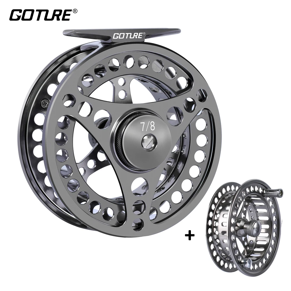 Goture Fliegenfischerrolle 2+1BB Leichte, CNC-gefräste 3/4 5/6 7/8 9/10 Max. Zugkraft 8 kg große Dorn linke/rechte Fliegenrolle + Ersatzspule Image