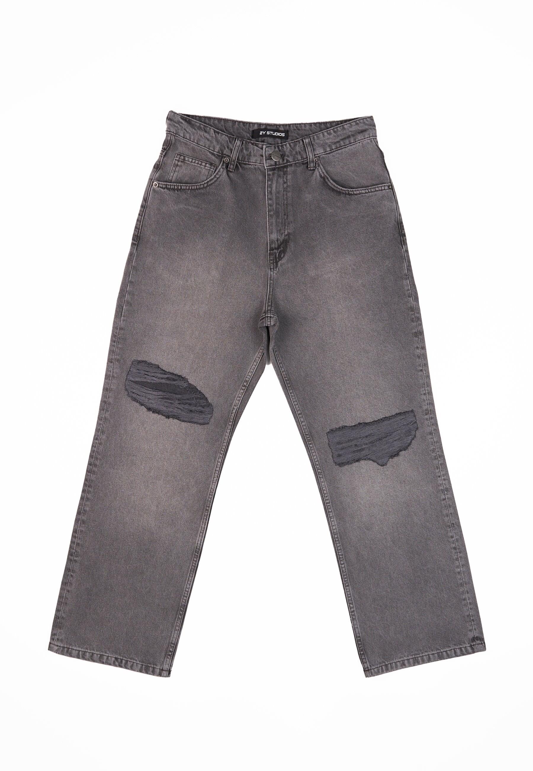 Bequeme Jeans 2Y STUDIOS "2Y Studios 2Y Anduin Ripped Baggy Jeans", Damen, Gr. 34, Normalgrößen, grau, 100% Baumwolle, unifarben, Jeans