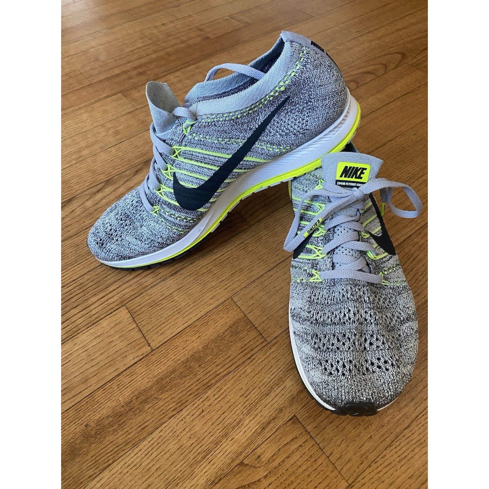 Nike Shoes | Euc Nike Men's Flyknit Streak 835994 007 Running Shoes 10.5 Sportwear Sneakers | Color: Gray/Yellow | Size: 10.5
