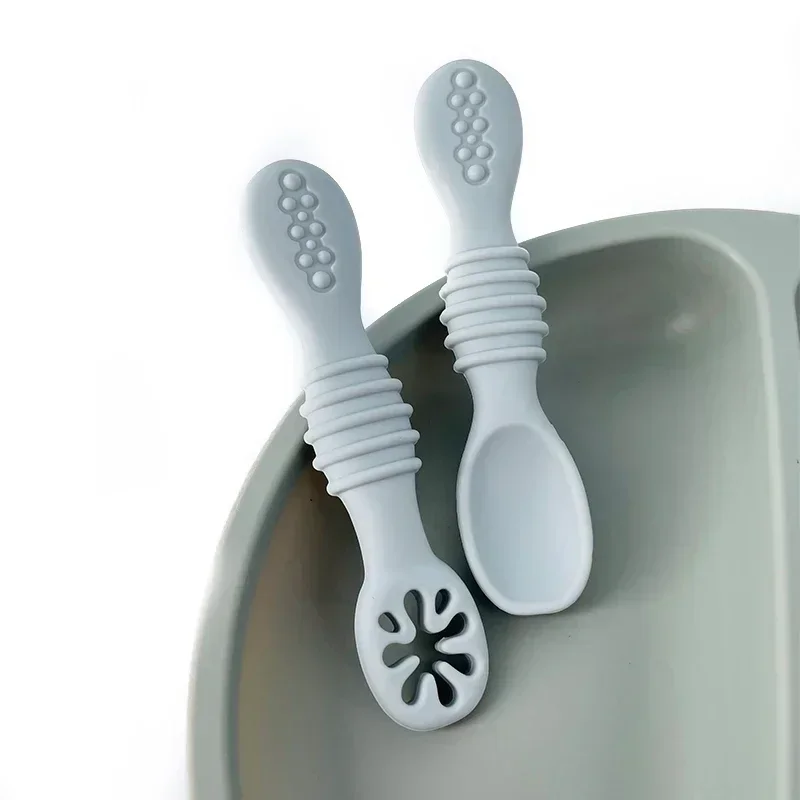 Utensils Set Adorable Toddler Tableware, Feeding Scoop Training Set, Lovely Baby Learning Spoons, Baby Silicone Teether orangepink