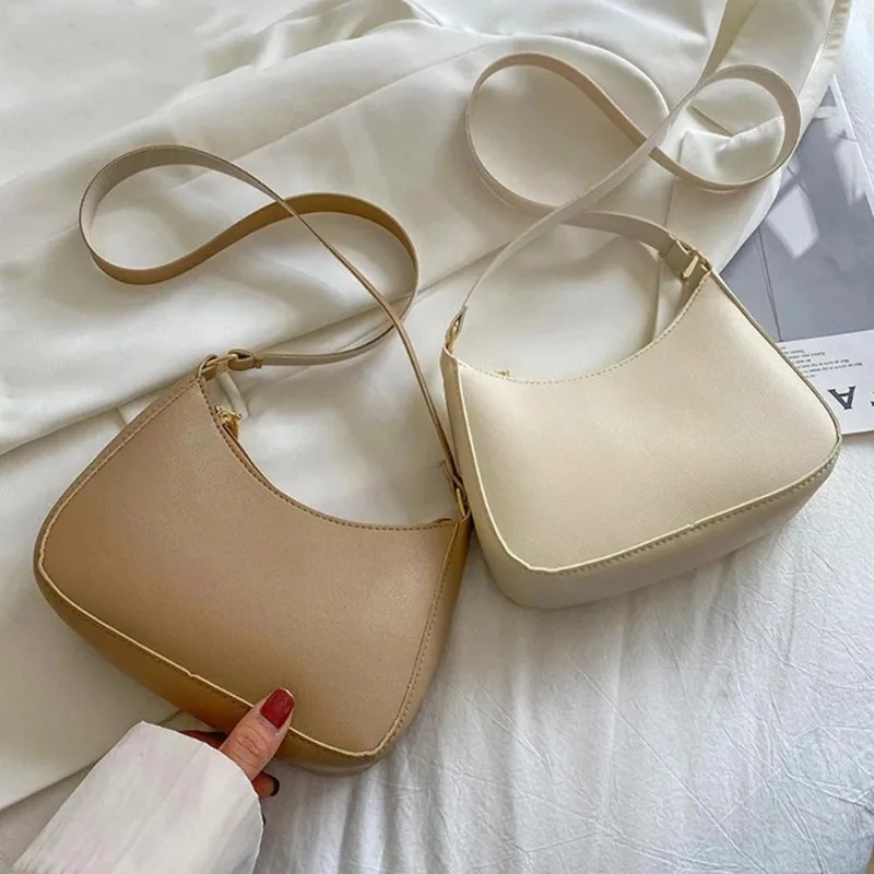 Retro Hong Kong Style Fashion Portable Handbag Underarm Shoulder Bag Advanced Handbags Shoulder Bag beige
