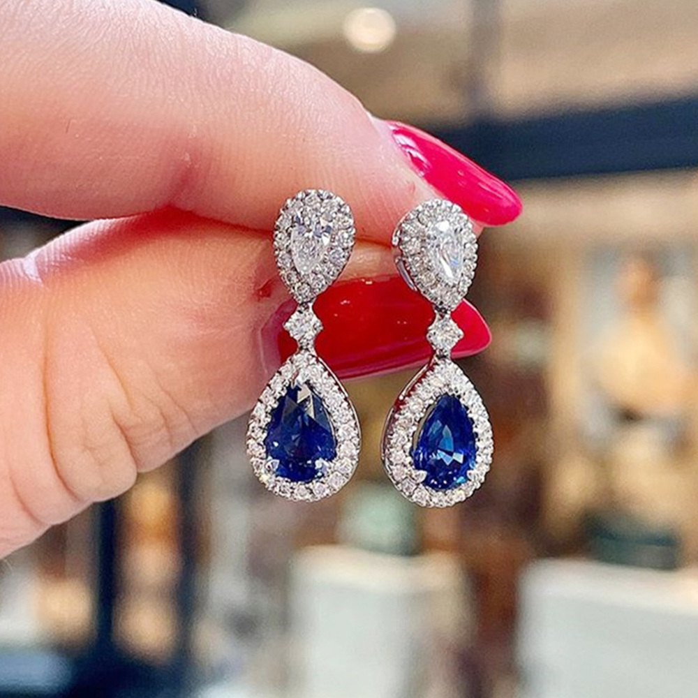 Luxury Blue White Pear Drop Earrings Huitan Fashion Wedding Engagement Ear Accessories Fancy Gift For Women Luxury Blue White Pear Drop Earrings Huitan Fashion Wedding Engagement Ear Accessories Fancy Gift For Women