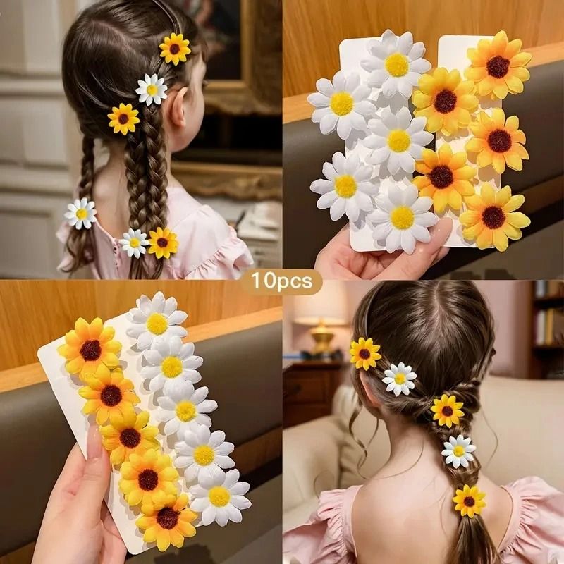 Flower Hair Clip Set For Girls Daisy Sunflower Mixed Color Hair Accessories 10pcs Set