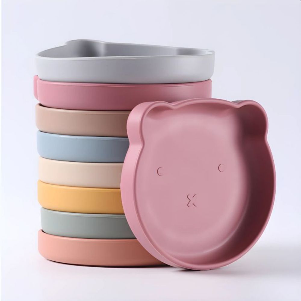 Silicone Tableware Set, Cartoon Baby Dinner Plate, Fork Spoon Set, Baby Silicone Bowl, Auxiliary Food Bowl For Kids yellow