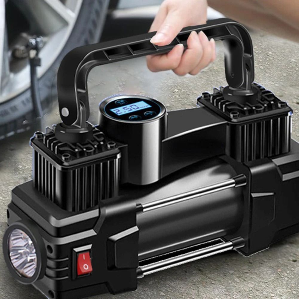 12V 150PSI Mini Air Compressor Dual Cylinder Heavy Duty Tire Inflator With LED Light digital Gauge