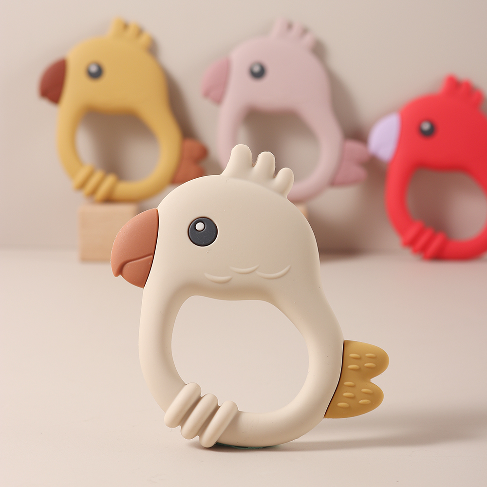 Food Grade Silicone Baby Teething Toy Colorful Parrot Teether (BPA Free) red