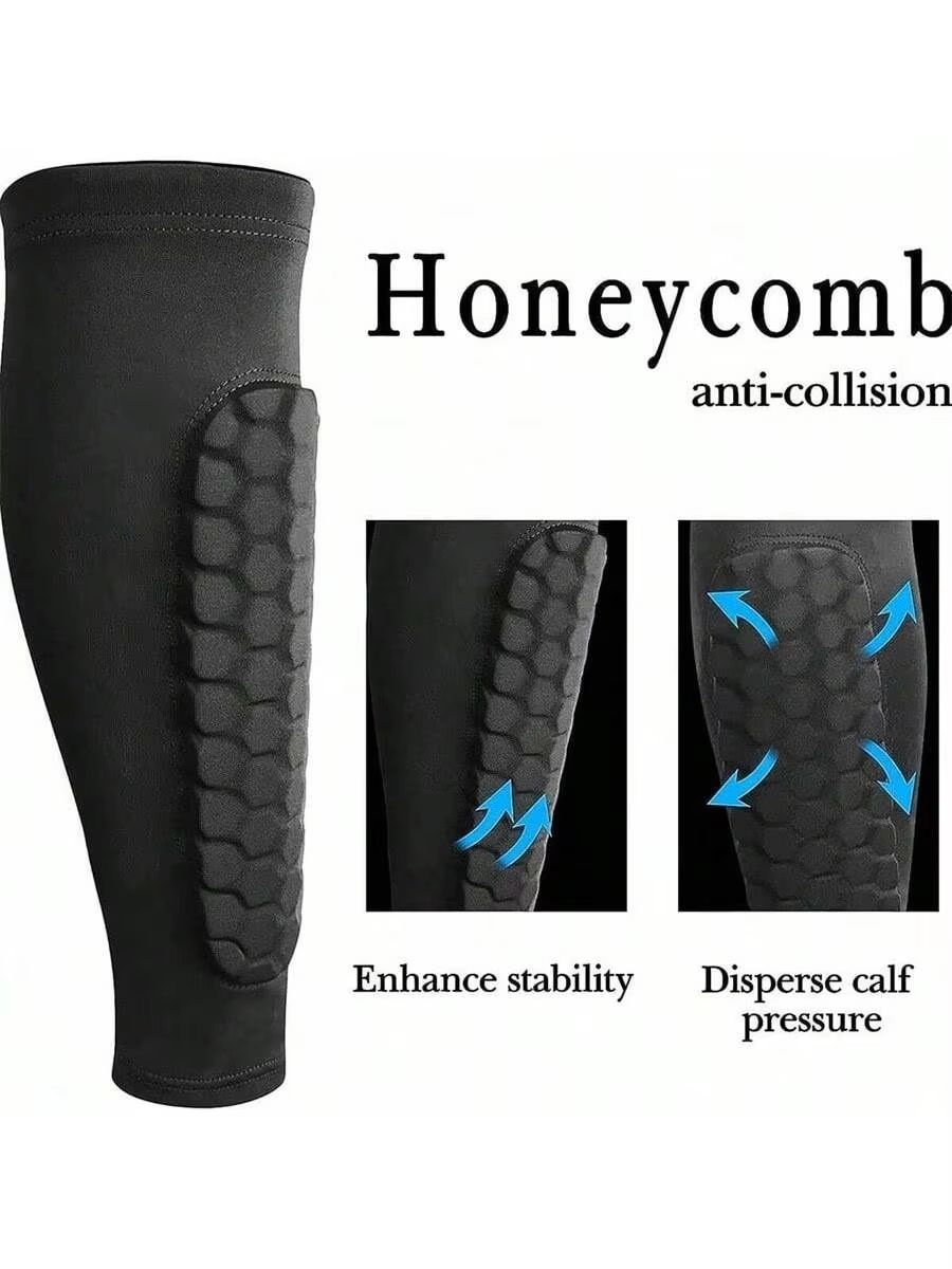 Honeycomb Padded Football Shin Guard Compression Sleeve 2 Pc blue l