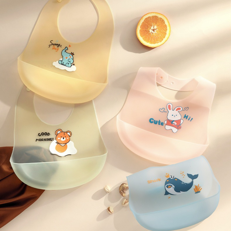 Kids Bib Girl Boy Adjustable Soft Silicone, Waterproof Baby Bibs, Baby Stuff Cute Cartoon Animal Printed Bib Baby dinosaur