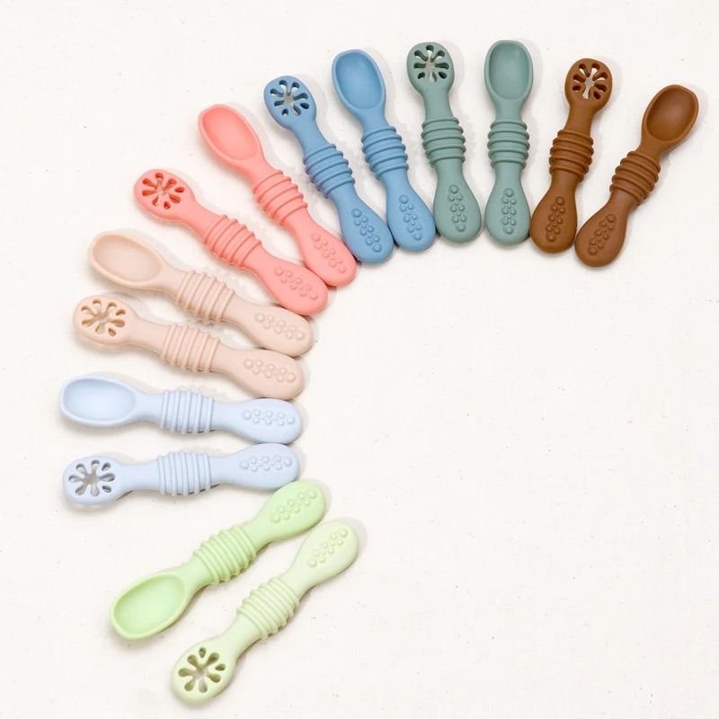 Food Grade Silicone Baby Spoon And Fork Training Set muted Clay