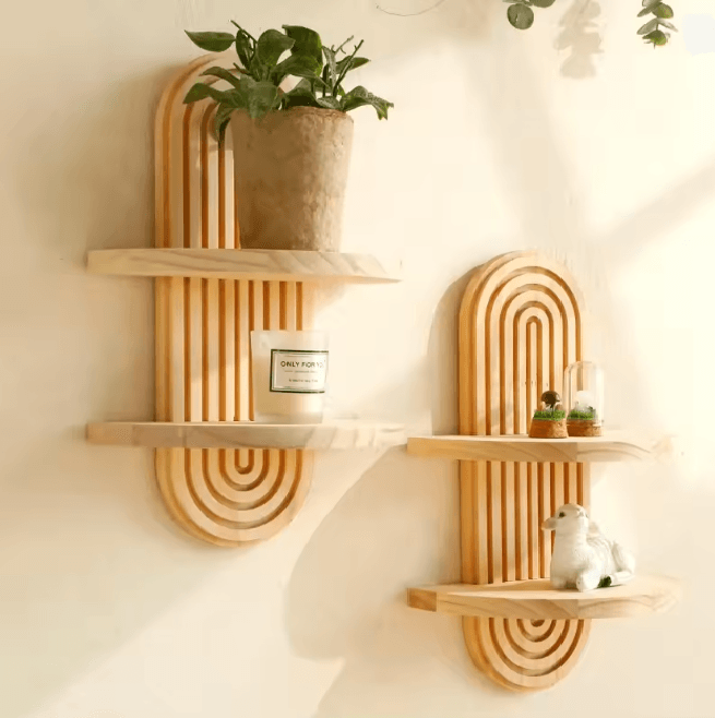 BohoWood Wall Mounted Storage Rack And Display Shelf double Layer