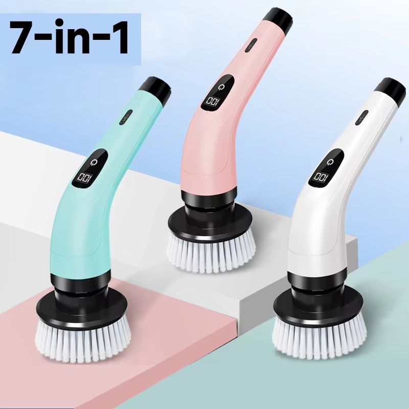 Multi Surface Cordless Electric Spin Scrubber Household Cleaning Brush For Kitchen & Bath transparent 5 in 1