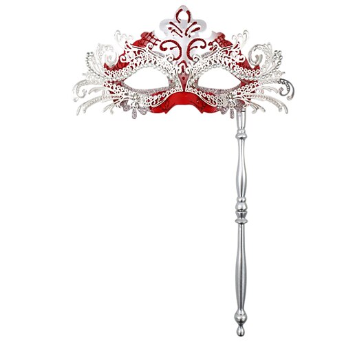 Masque de bal masqué pour femme avec strass et poignée - élégant doré Masque rouge portatif pour les fêtes du Nouvel An, boules événements de danse formelle