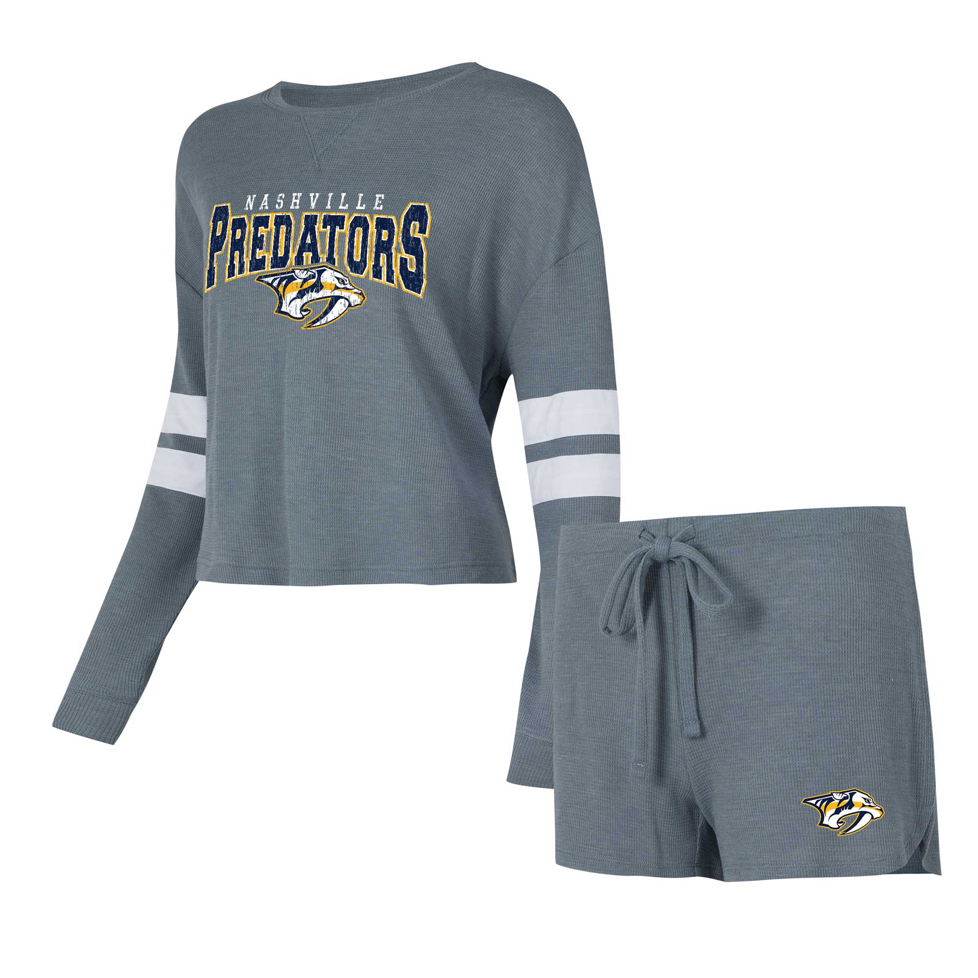 Damen-Schlafanzug-Set „Concepts Sport Gray Nashville Predators Meadow“ mit langen Ärmeln und Shorts Image