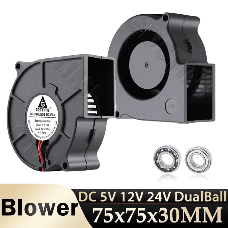 Gdstime 7530 Radialventilator DC 5 V 12 V Gebläse 24 V 7 cm Dual Ball Radial Radialventilator USB-Durchflusskühler Luftkühler Ventilator Mini-PC-Ventilator Image