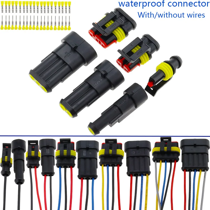 2–5 Sets Kit 2-poliger 1/2/3/4/5/6 Pins Way AMP Super Seal wasserdichter Stecker für wasserdichten Auto-Stecker mit Drähten, ohne Drähten Image