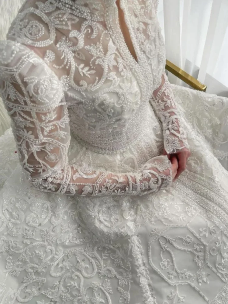 Grace White A-Linie Brautkleider Applikationen Blumenmuster Spitze Brautkleider Große Größe Benutzerdefinierte Größe Farbe Vestidos de Novia