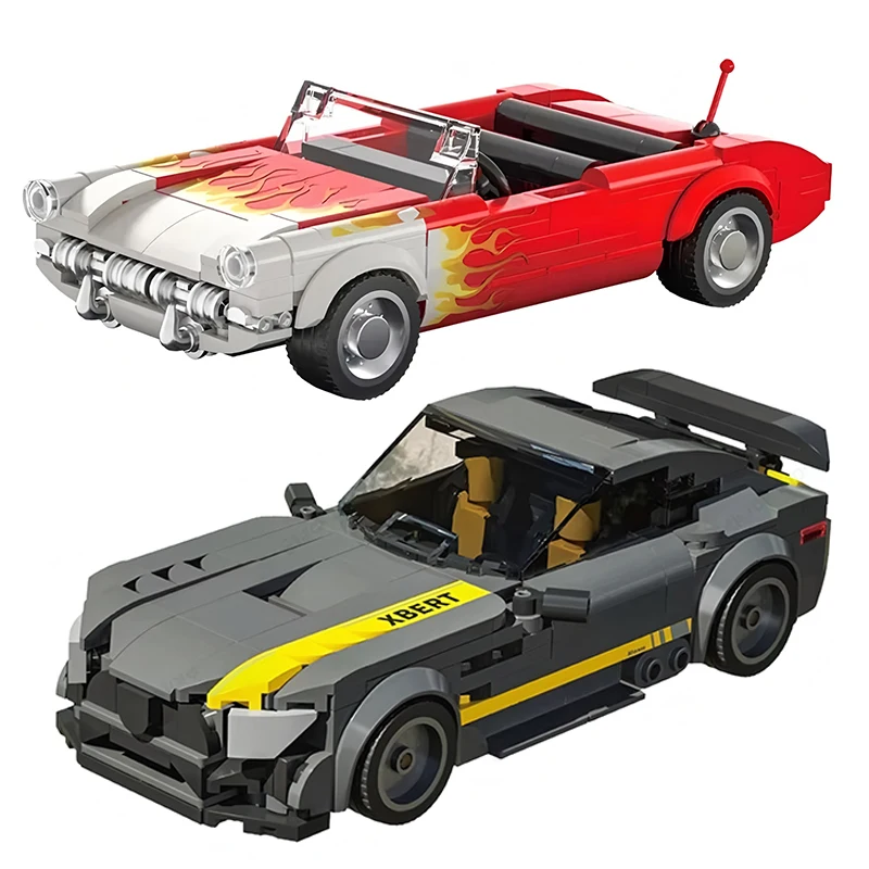 Klassische Sportwagen MOC Bausatz Berühmtes Fahrzeugmodell mit kleinen Ziegelsteinen Jungen DIY Montage Sammlerornamente Kindergeschenke Image
