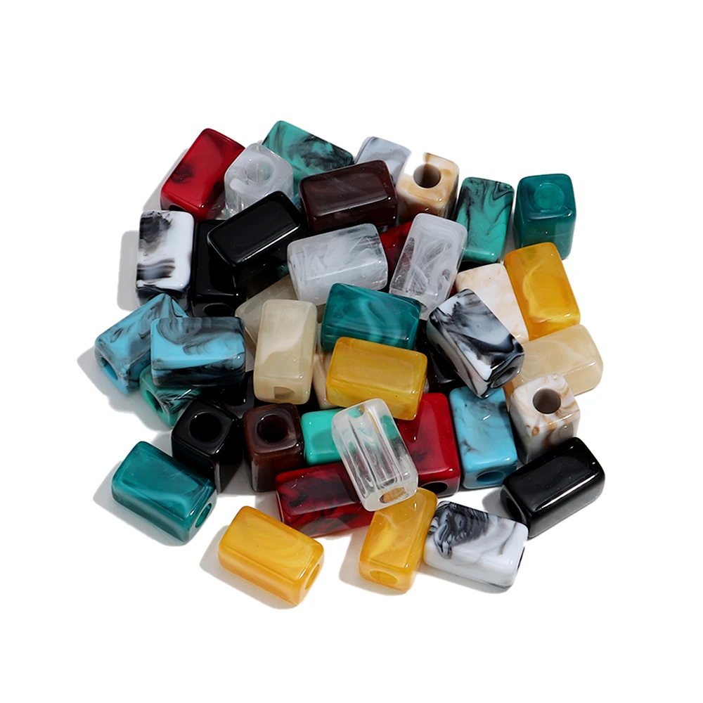 20 Stück Marmorfarbenes Harz, geometrische lose Perlen, Acryl, rechteckig, Abstandsperlen für DIY-Schmuck, Armband, Halskette, Bastelzubehör Image