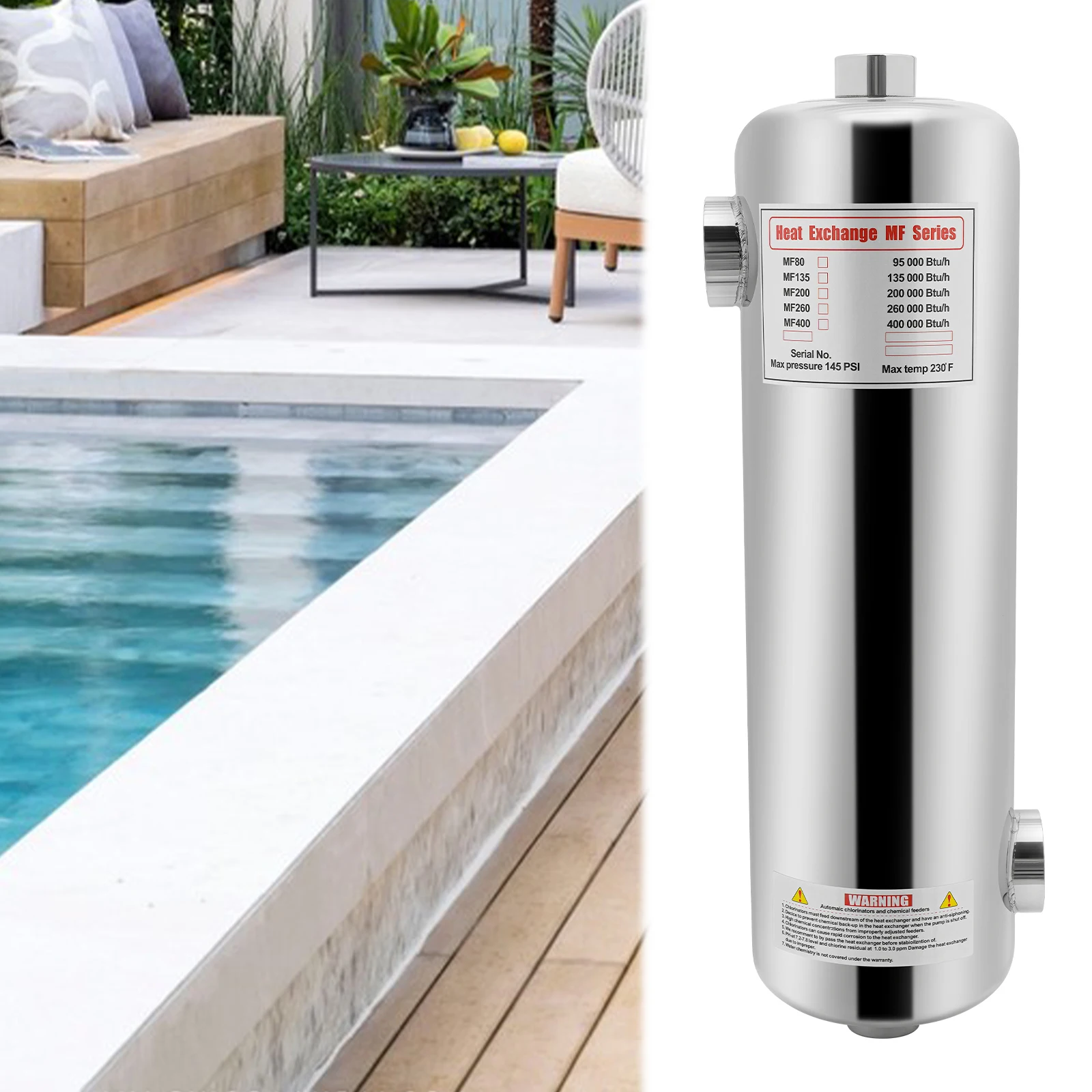 Échangeur de chaleur de piscine 60KW, chauffage de piscine en acier inoxydable, échangeur de chaleur de piscine 250L/Min pour piscines