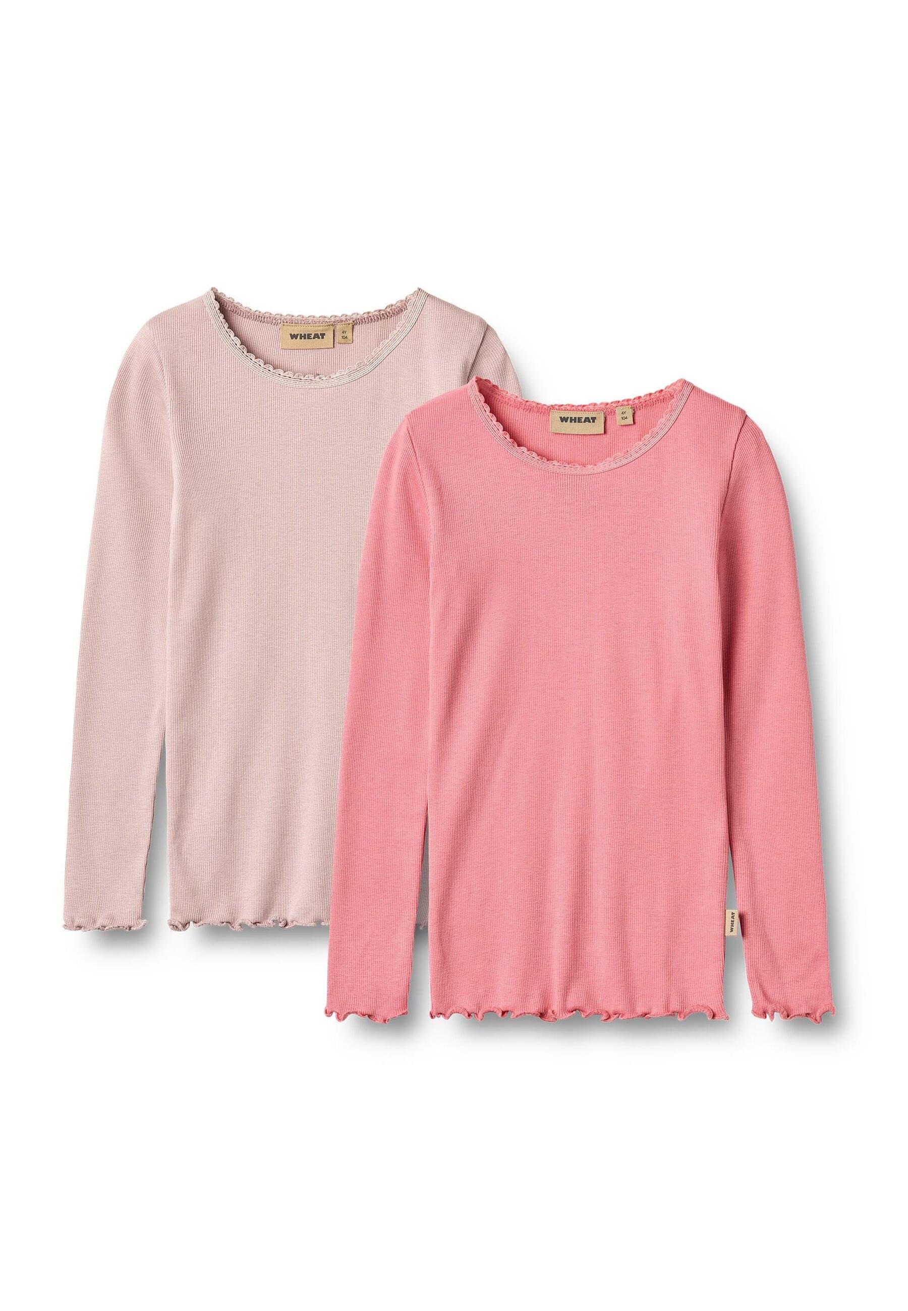 Longsleeve WHEAT "WHEAT 2 Rib T-Shirt L/S Reese", Mädchen, Gr. 98, pink lila, 48% Baumwolle (Bio), 48% Modal, 4% Elasthan, unifarben, regular fit, Rundhals, Shirts