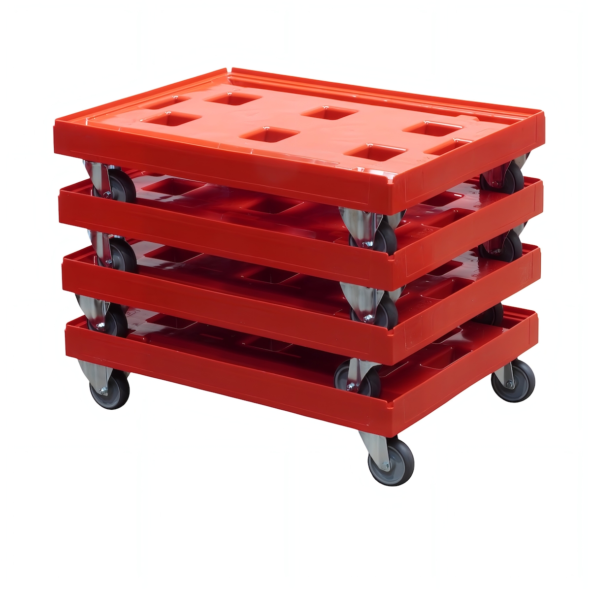 Logiplast 4 Stück Transportroller für Kisten 80 x 60 cm - 400 kg Traglast in Rot 2 Lenkrollen - 2 Bockrollen Image