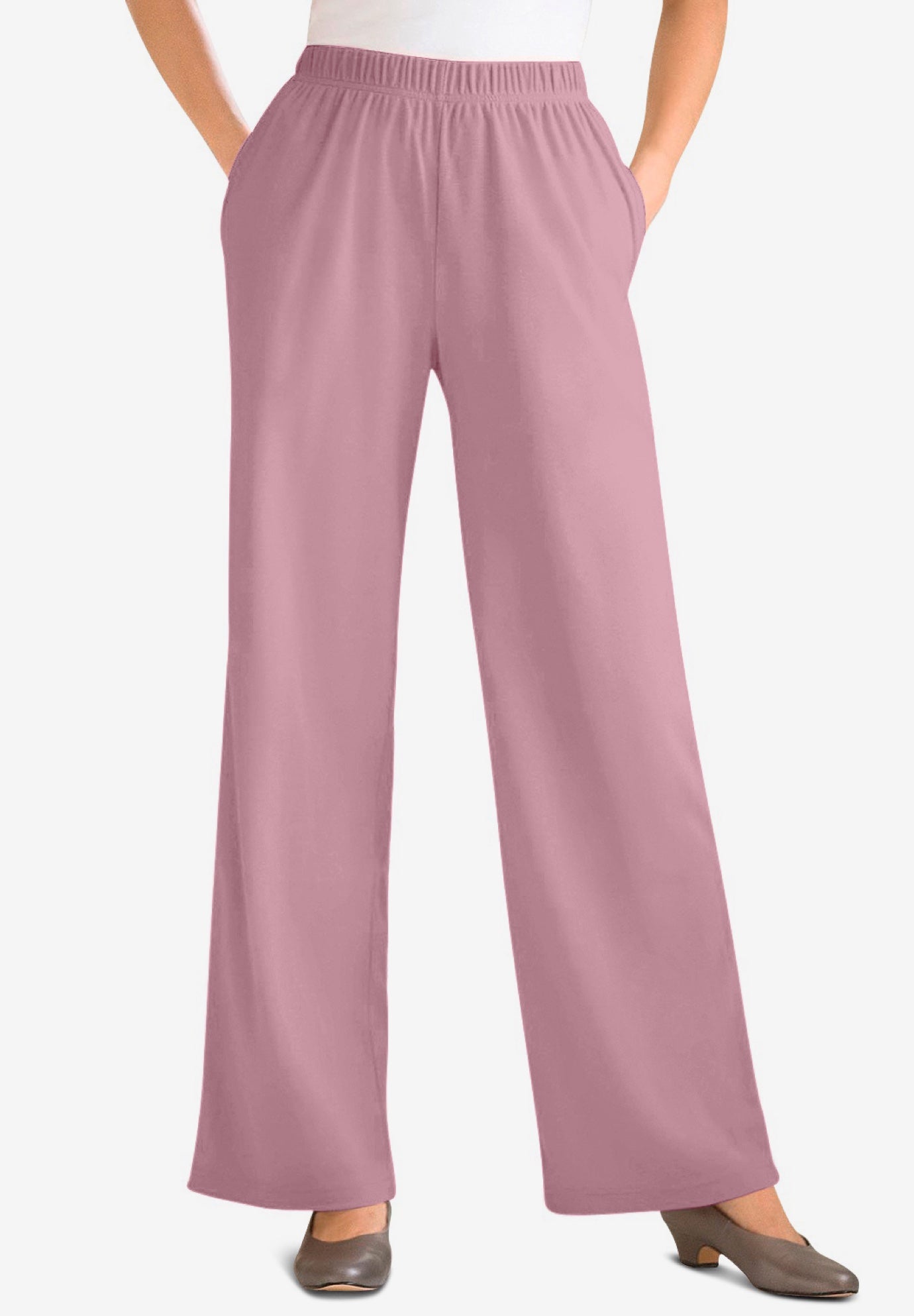 Plus Size Women's 7-Day Knit Wide-Leg Pull-On Pants by Woman Within in Dusty Pink (Size 1X)