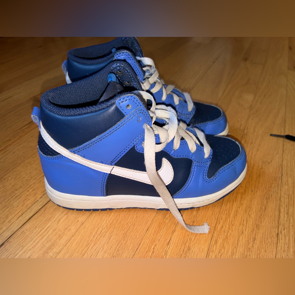 Nike Shoes | Nike Kids Navy And Light Blue High-Top Nike Dunk Sneakers | Color: Blue/White | Size: 1b