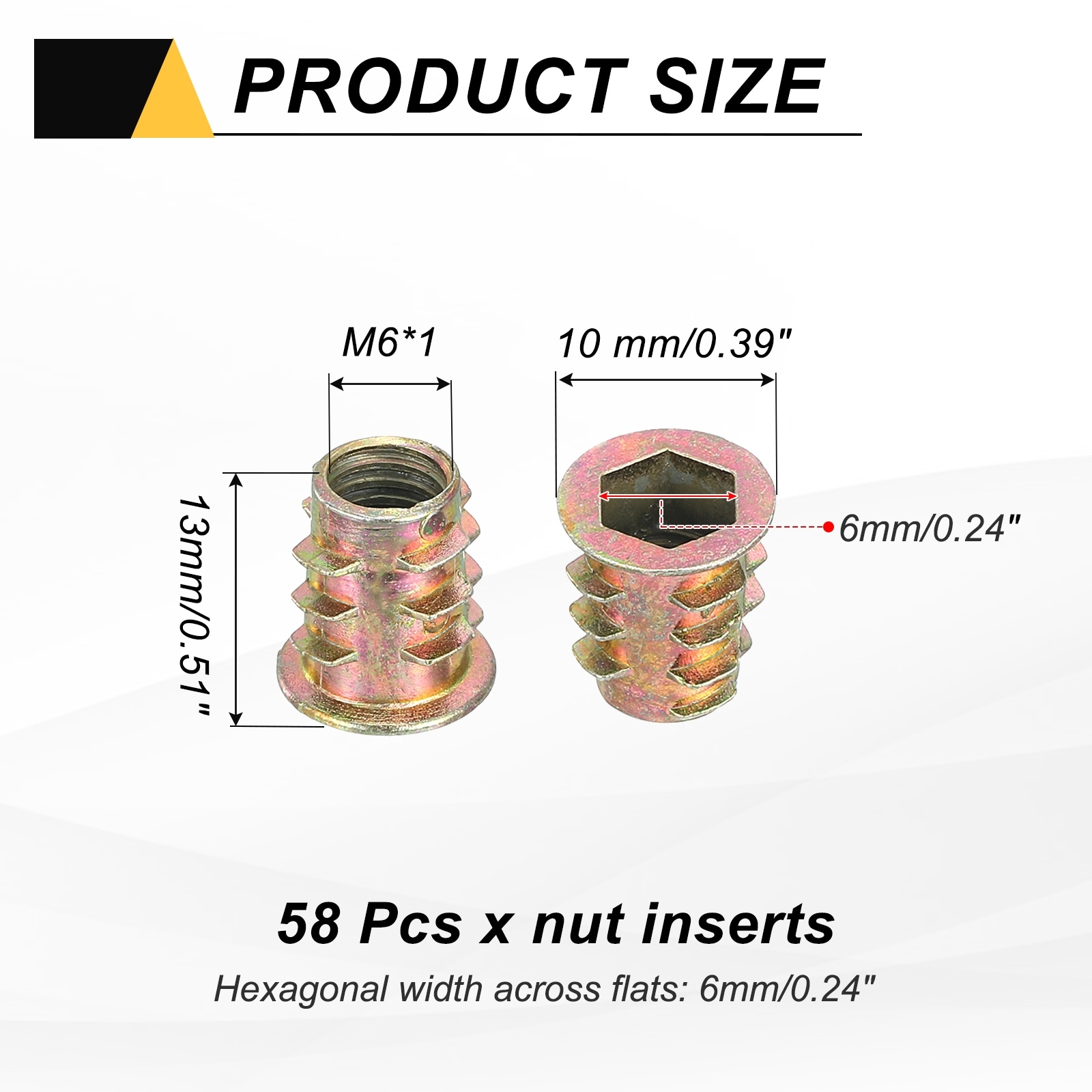 Threaded Inserts for Wood, Zinc Alloy Thread Inserts Nuts Hex Socket Drive Screw for Furniture, Cabinet, Tables and Chairs