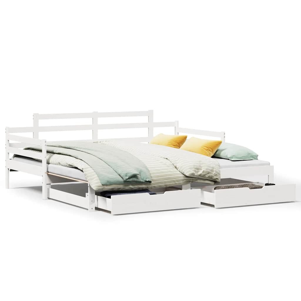 vidaXL Tagesbett Ausziehbar mit Schubladen ohne Matratze Weiß 90x200cm Image