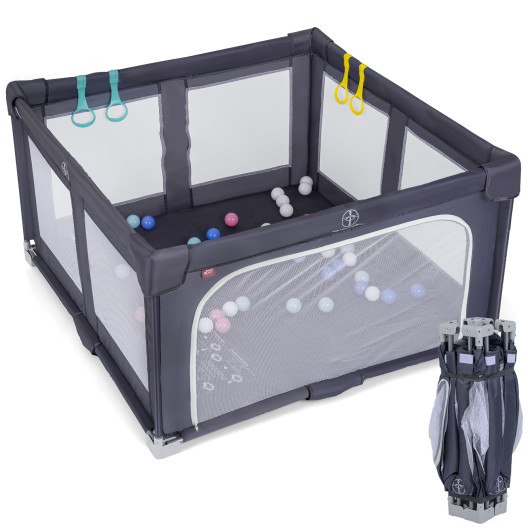 Costway Large Baby Playpen BPA-Free Foldable Toddlers Safety Fence Play Yard-Dark Grey