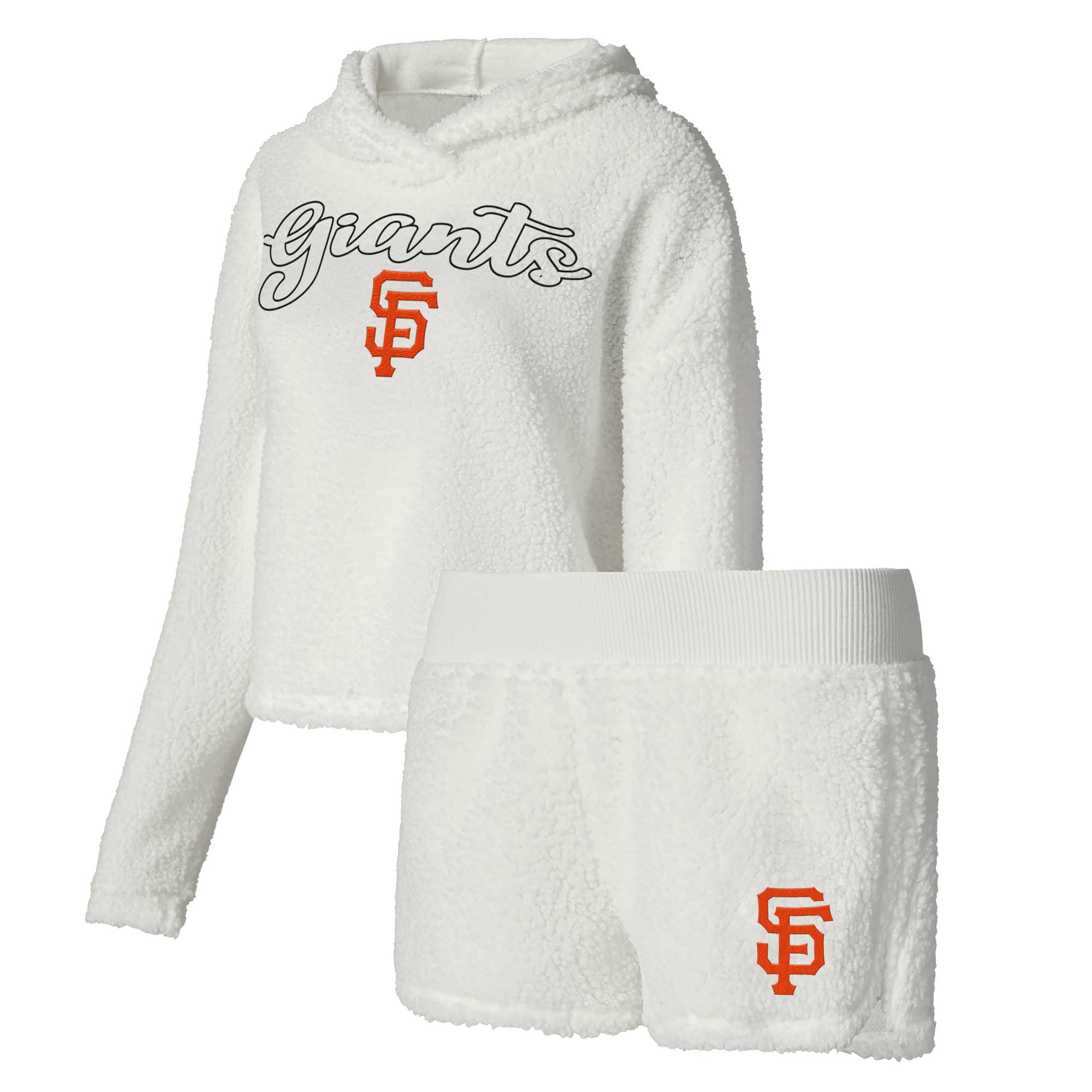 Damen-Schlafanzug-Set von Concepts Sport Cream mit San Francisco Giants-Logo: Flauschiges Hoodie-Top und Shorts Image