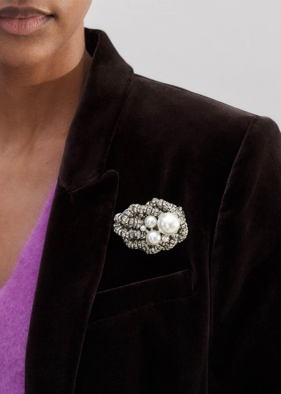 Crystal Knot + Faux Pearl Brooch - Black - ME+EM Brooches